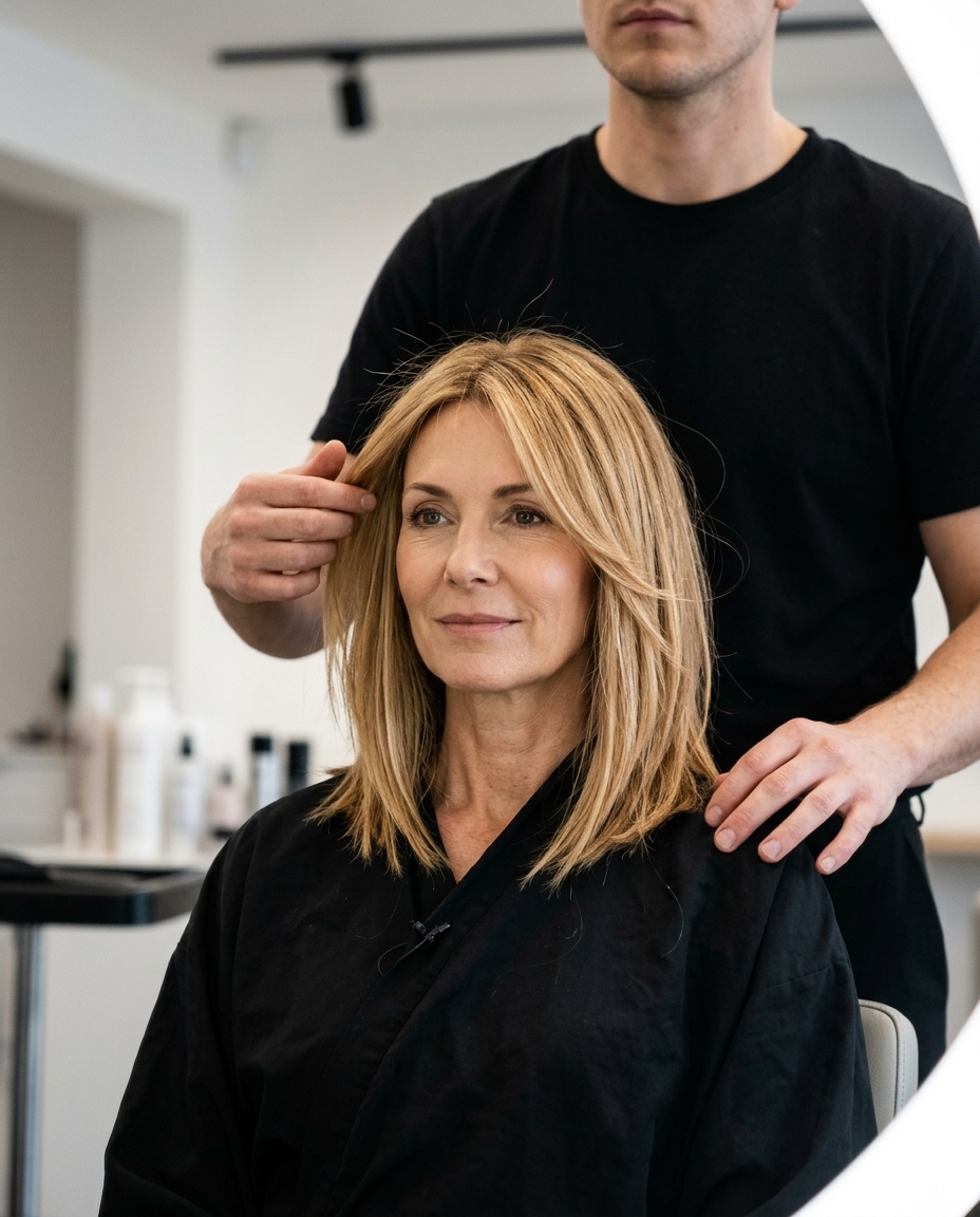 Golden Hour Lob Haircut 2026: Radiant Summer Style collarbone-length lob haircut in butterscotch blonde with golden balayage and soft root smudge