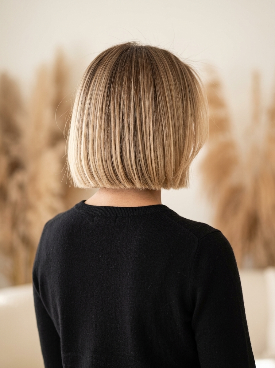 chin-length italian bob champagne honey blonde with reverse balayage, natural hair for polished sophisticated look