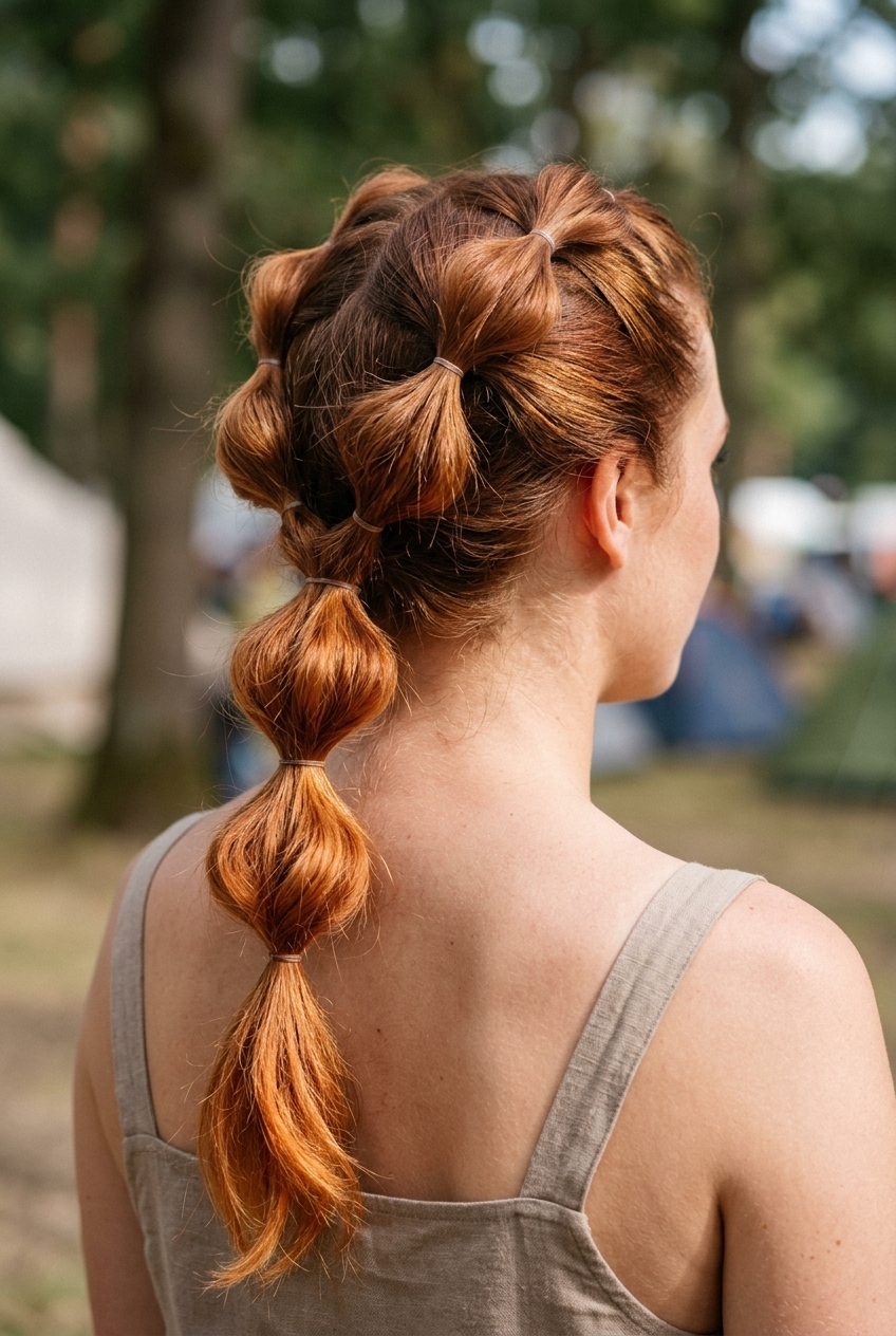 long copper ombré bubble braid with warm orange, segmented for festivals