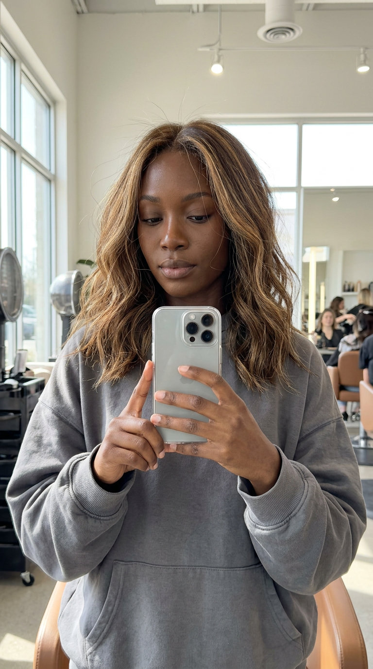 long golden blonde scattered highlights with honey tones, natural brown base — natural sun-kissed look