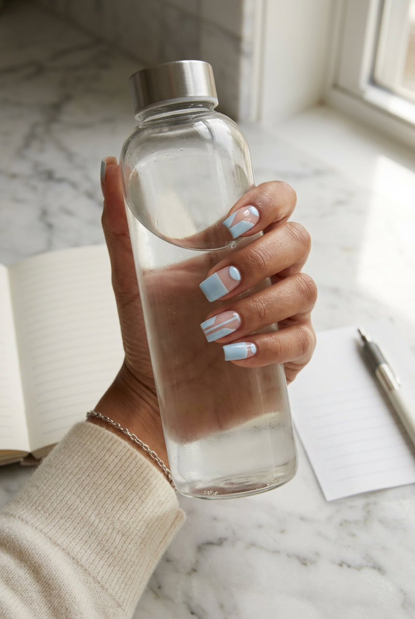 Arctic geometry negative space nails for daily wear and minimalist style. June nails ideas - summer ideas 2026.