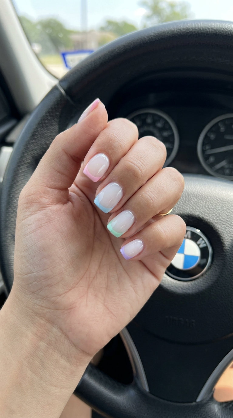 Pastel micro French tips for vacation & casual weekends. Sweet whimsical nail ideas 2026.