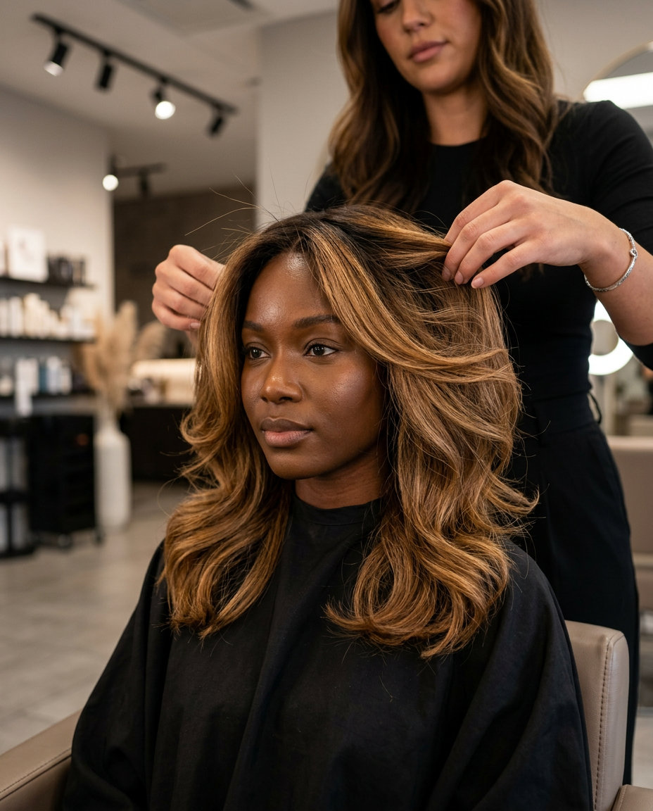 medium-length mocha brown shadow root with golden-brown ends, warm sun-kissed effect — effortless summer brunch style