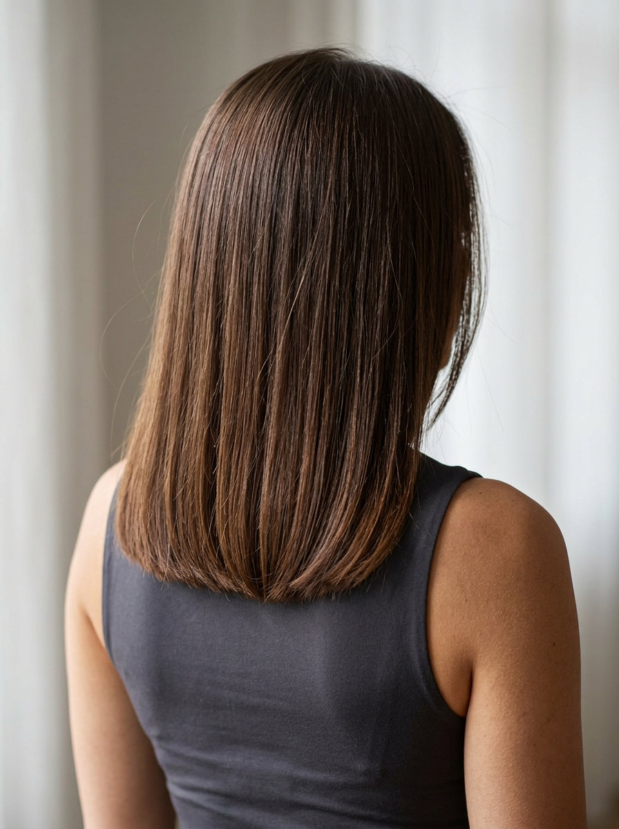 medium blunt haircut with natural brunette and chocolate undertones for summer