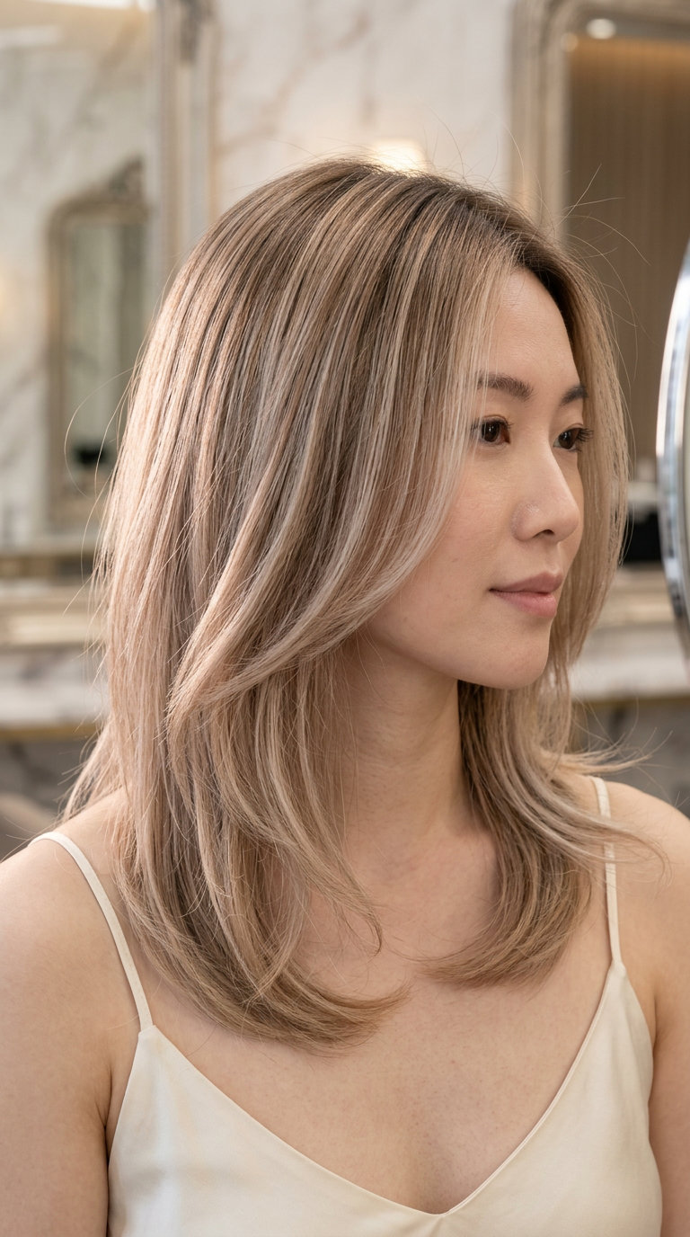long champagne honey blonde hair with cool beige, nectar honey blend, natural hair — luminous bohemian