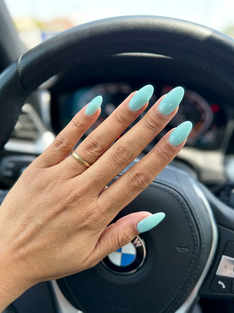 Oval Summer Nails 2026: Milky Aqua Builder Gel Milky aqua oval builder gel nails for summer 2026, clean and refreshing for daily wear. Sophisticated look.