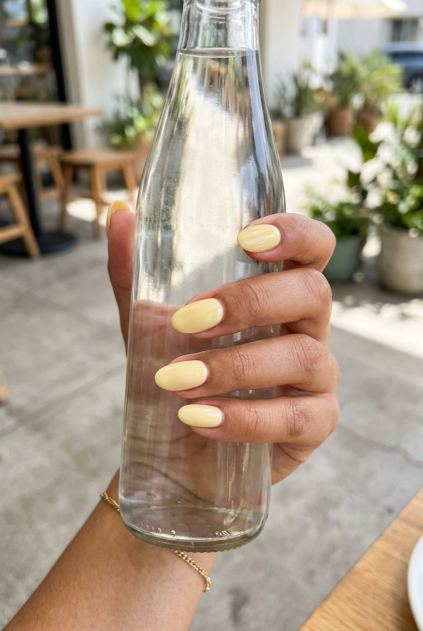 Oval Summer Nails 2026: Milky Butter Yellow Chic Milky butter yellow oval nails for summer 2026, perfect for daily wear and soft glam. Chic and dreamy.