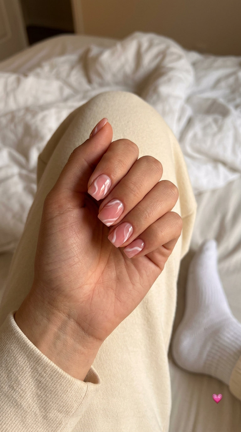 Jelly pink abstract swirl nails for playful, artistic summer fun in 2026. A whimsical daily style.