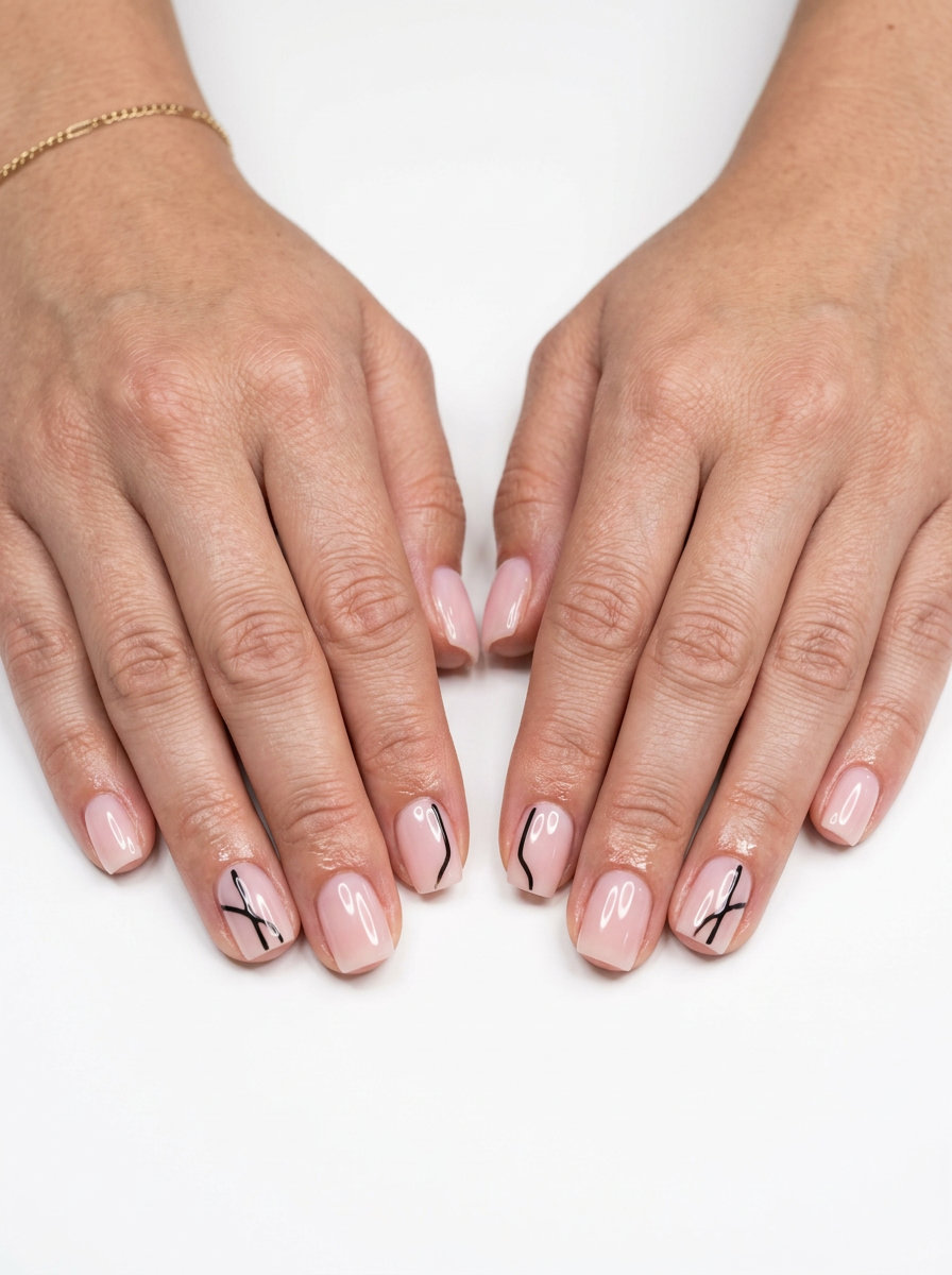Chic sheer pink negative space line nails for daily wear or work. Minimalist pink summer nails 2026.