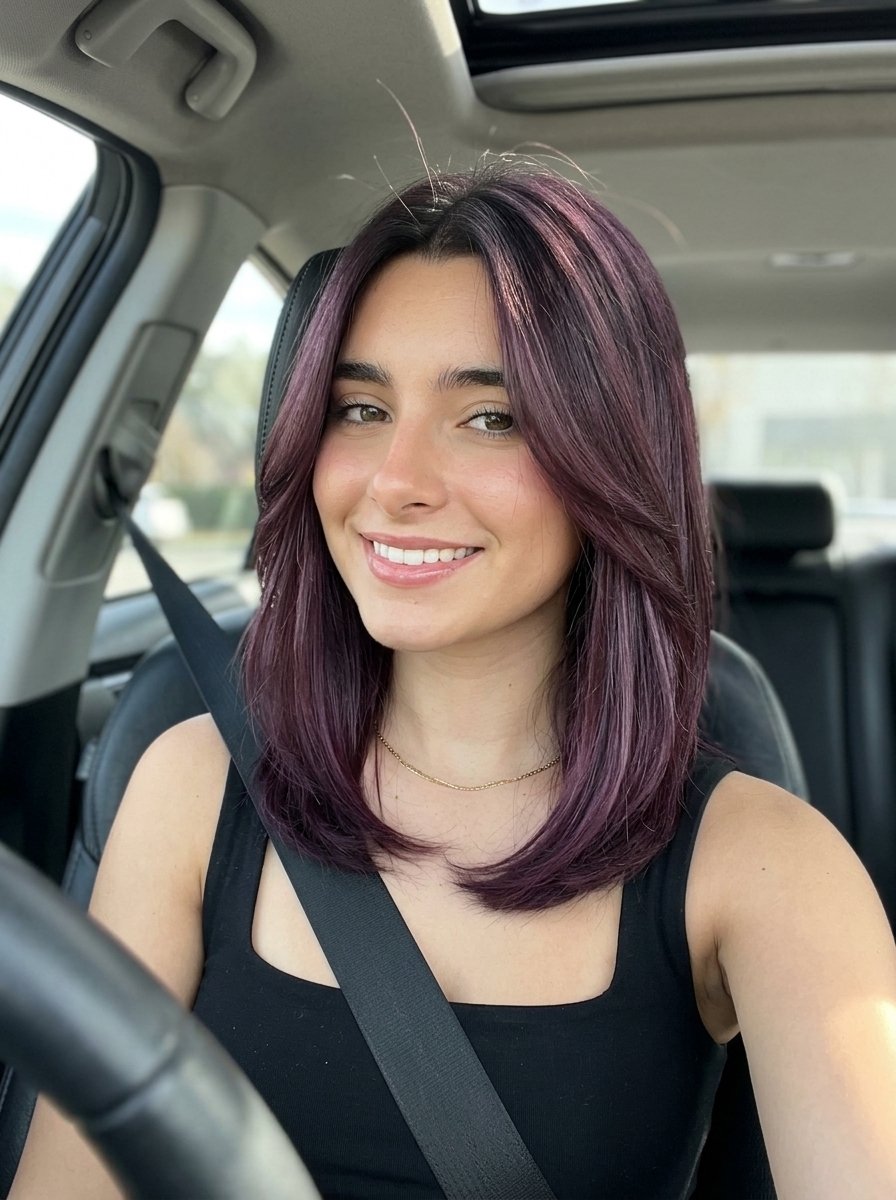 long plum color melt with cool violet-red undertones, seamless blending for summer 2026