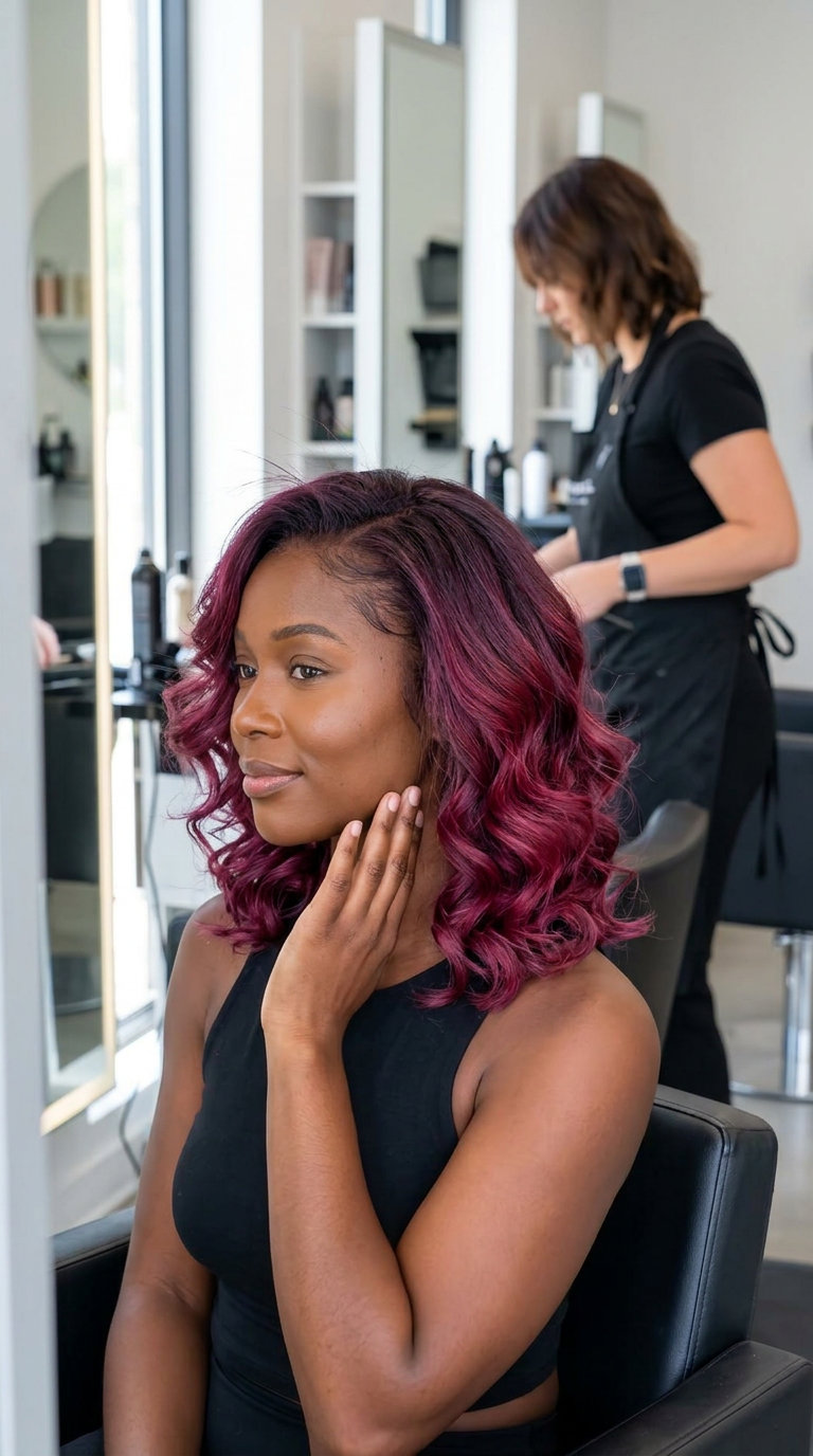 long layered ombre with deep plum to raspberry magenta, vibrant color melt for summer