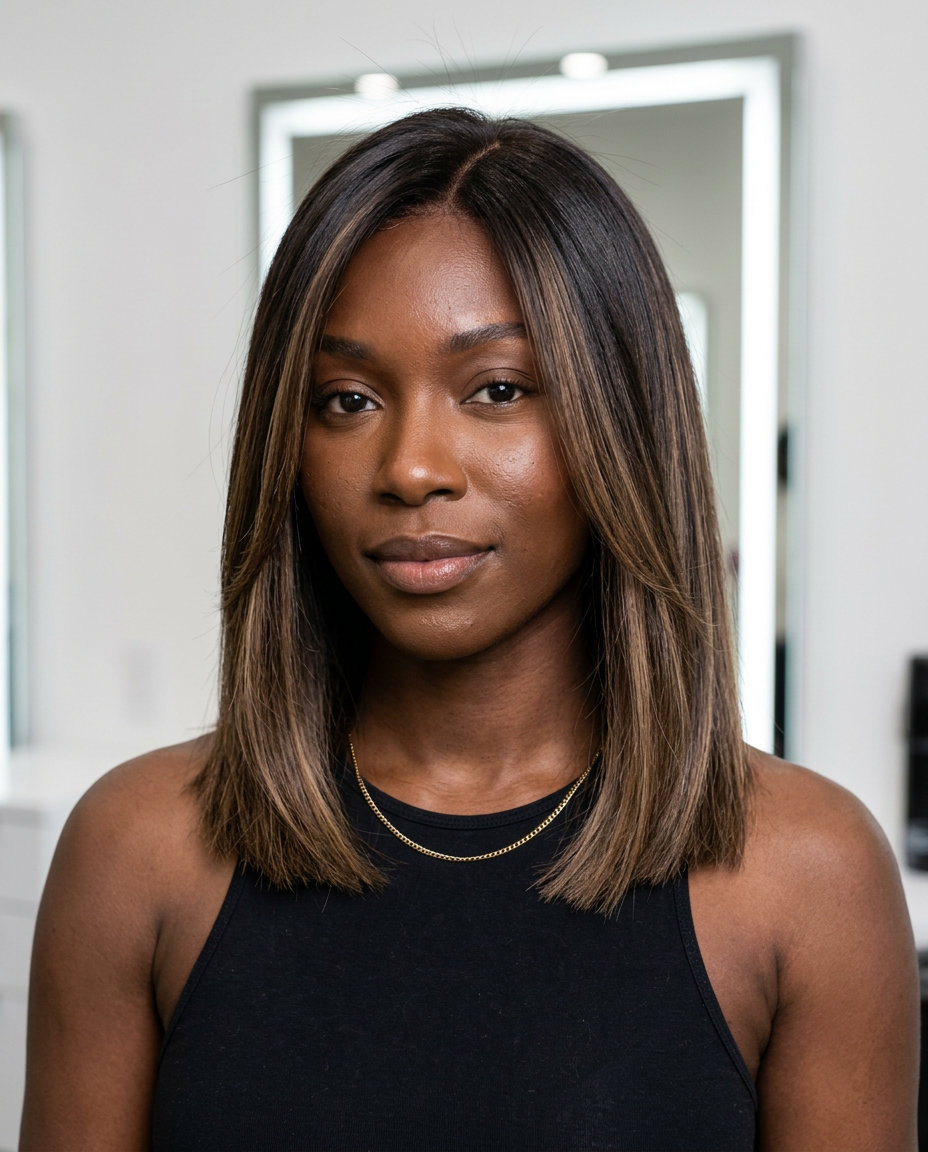collarbone-length lob balayage with praline & espresso for luxurious chic
