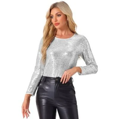 top Allegra K Women's Round Neck Long Sleeve Sequin Glitter Blouse Target $42.99