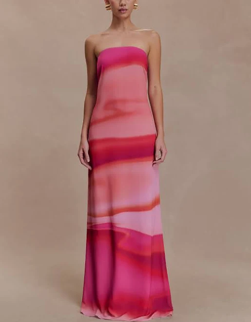 dress Amaya Strapless Chiffon Maxi Dress meshki.us $75