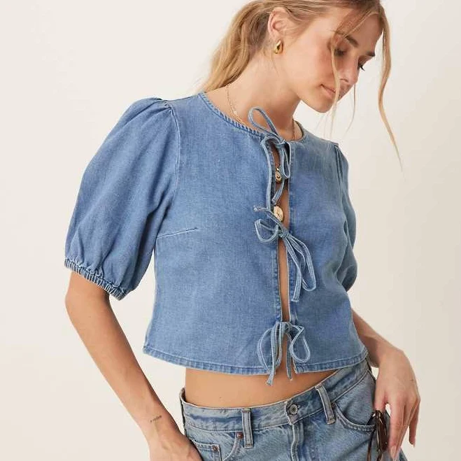 top ASOS Soft Denim Top with Tie Front ASOS $28.39
