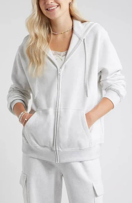 outerwear BP. Oversize Zip Fleece Hoodie in Grey Fog Heather at Nordstrom, Size X-Large Nordstrom $49.5