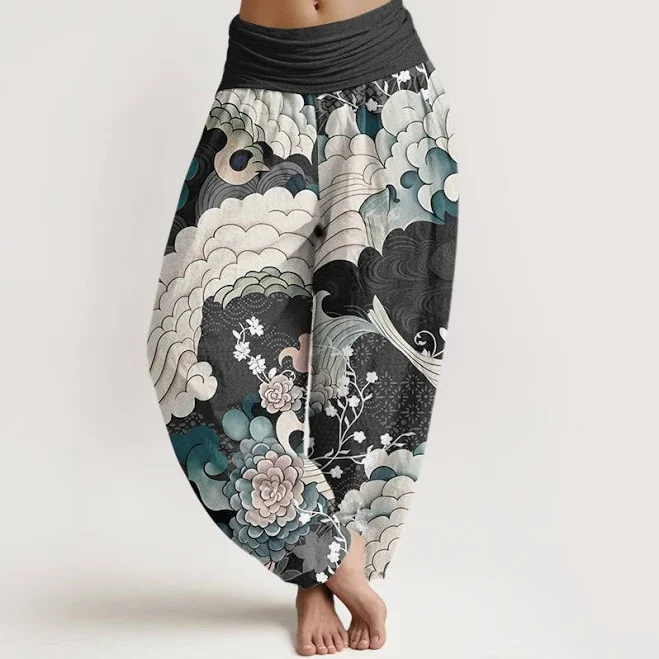 pants Buddha Stones Cotton Flower Wave Harem Pants Buddhastoneshop $56.59