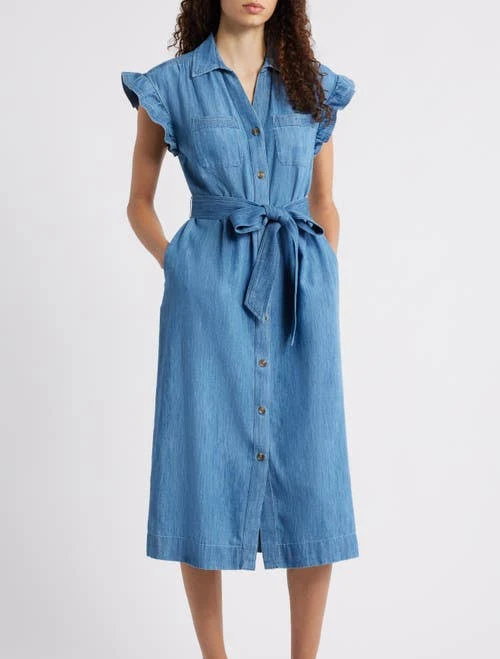 dress Caslon Tie Waist Denim Midi Dress Nordstrom $66.99