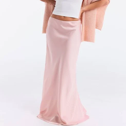skirt CIDER Women's Maxi Skirt Satin Mid Rise Ruffle Elegant Daily Casual Wear Cider $27.9