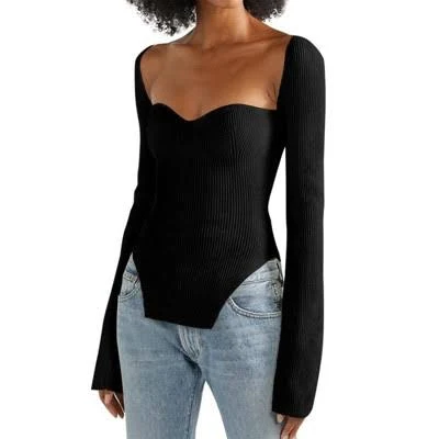 top Coolmee Women's Ribbed Knitted Long Sleeve Square Neck Crop Sweater Target $32.99