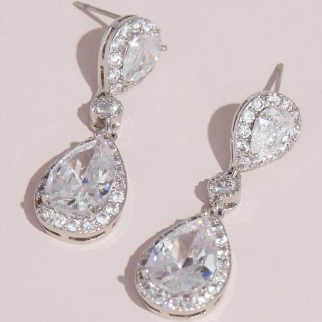 accessory David's Bridal Cubic Zirconia Halo Teardrop Earrings in Silver David's Bridal $34.95