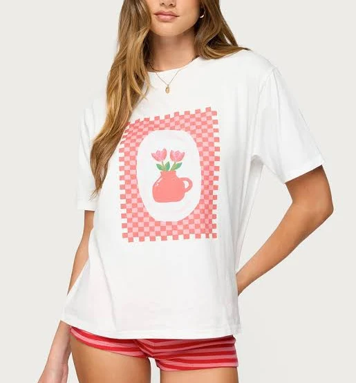 top Edikted Women's Flower Vase Oversized Graphic T-Shirt PacSun $22.8