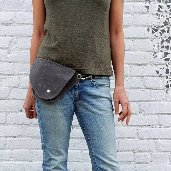 bag Fanny Pack: Charcoal Gray Waxed Canvas, Zipper Pockets, Vegan, Unisex Crossbody Belt Bag Etsy - rocksandsalt $74