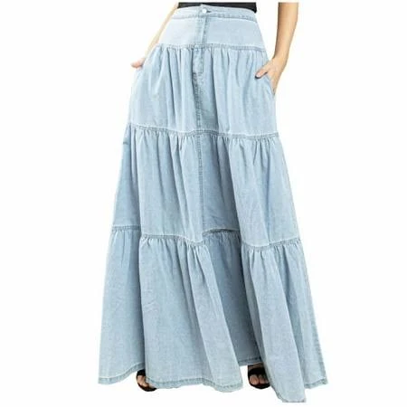 skirt FASESH Women's High Waist Flowy Pleated Denim Maxi Skirt Walmart - FASESH $28.99