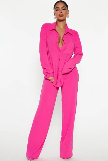matching set Fashion Nova Long Sleeve Button Up Shirt Wide Leg Pant Set Fashion Nova $39.99