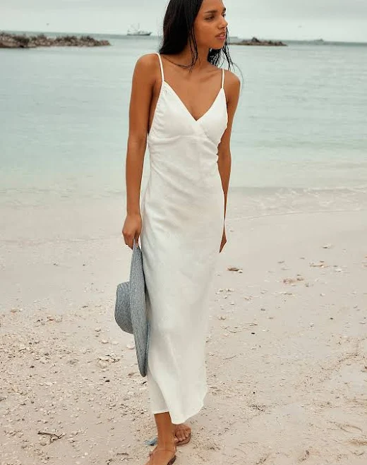 dress Free People Omnia Linen Midi Slip Dress Free People $78