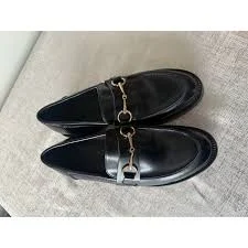loafers H&M Black Horsebit Loafers Gold Hardware Chunky Sole Women eBay $30
