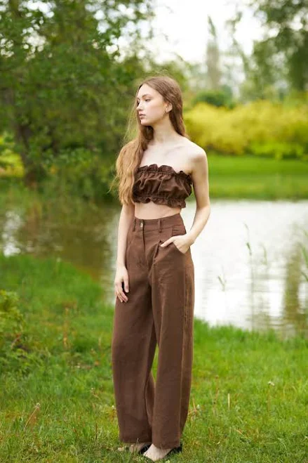 matching set High Waist Wide Leg Linen Pants and Crop Top Set Etsy - Seller $207.23
