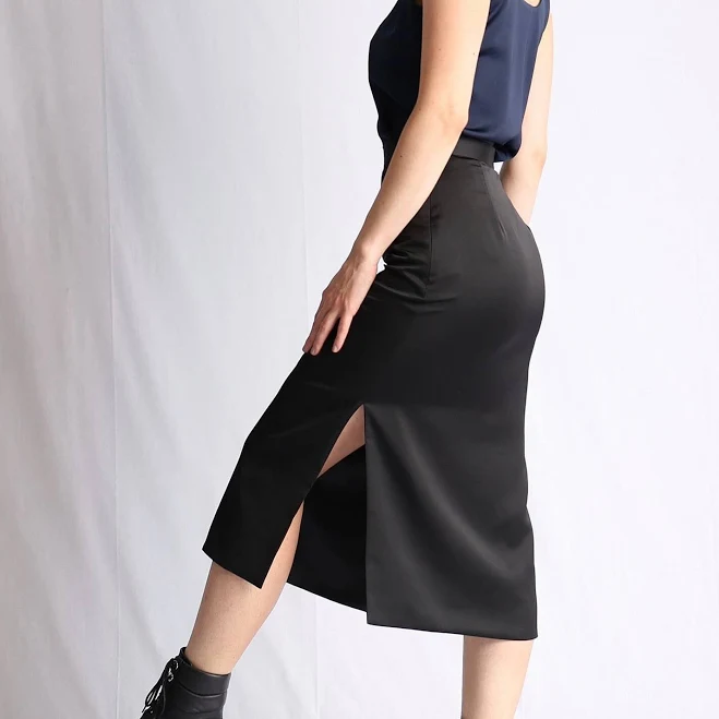 skirt High-Waisted Satin Midi Skirt with Side Slits Etsy - Seller $120.16
