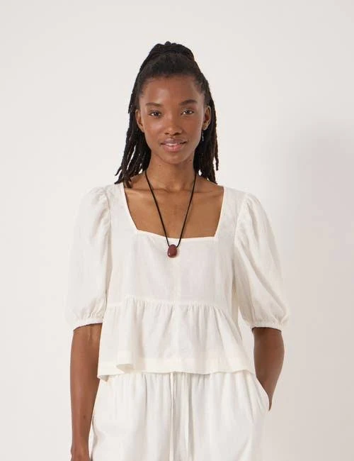 top Hush Women's Alva Puff Sleeve Linen Beach Top Nordstrom $125