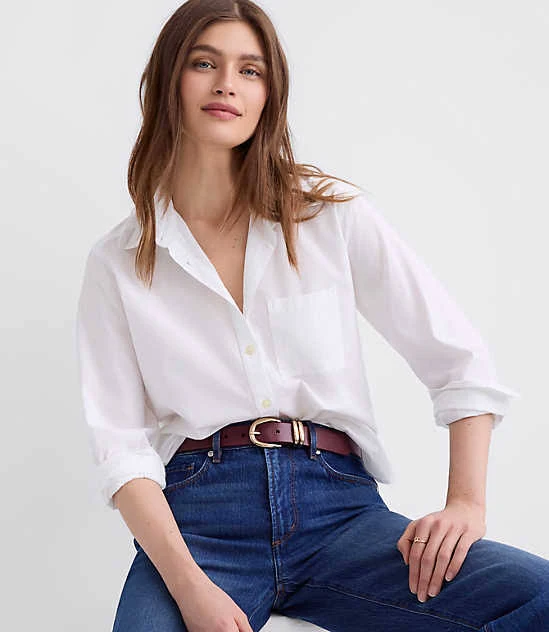 top Loft Women's Petite Cotton Blend Shirt with Pocket LOFT $20