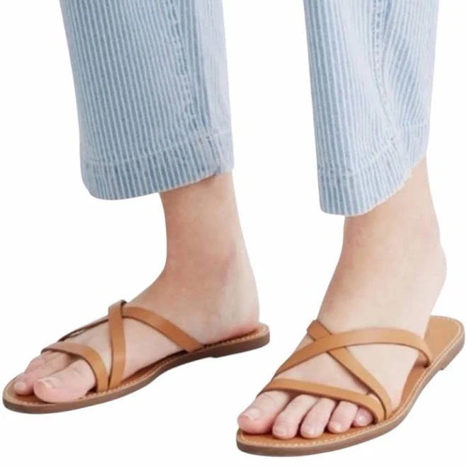 shoes Madewell The Boardwalk Tan Leather Skinny Strap Slide Sandals Shoes Size 7.5 - Women | Color: Tan | Size: 7.5 Mercari $27