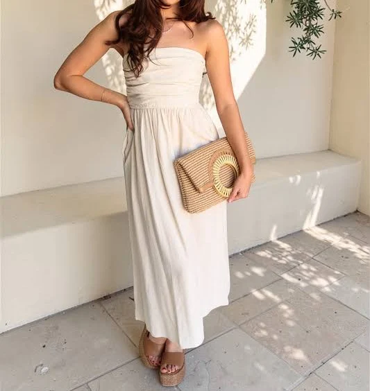dress Margot Strapless Linen Midi Dress Lizard Thicket Boutique $56.5