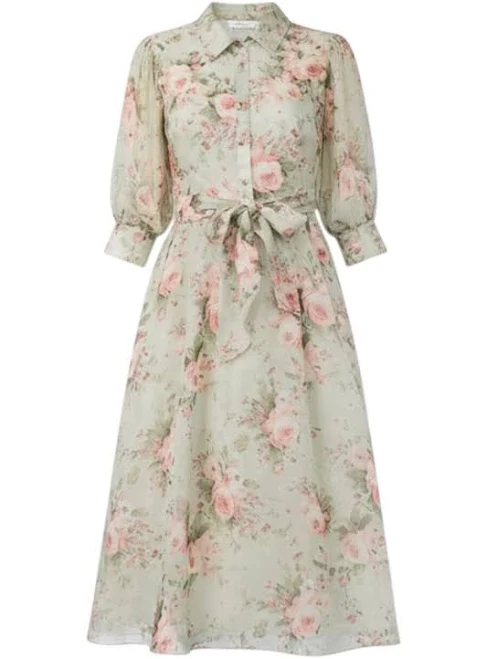 dress Mikael Aghal Floral Tie Waist Midi Dress MSA Haute Couture $374