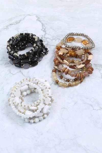 accessory Natural Stone Wood Layered Charm Bracelet Set Riah Fashion $13.5