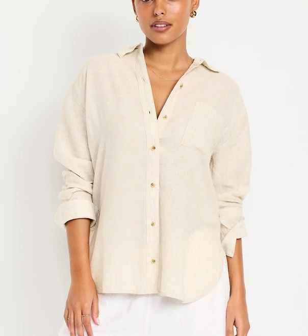 accessory Old Navy Women's Linen-Blend Loose Button-Down Shirt Old Navy $22.49