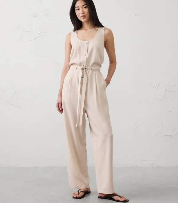 jumpsuit Oyster Pearl Women's Tencel Cinch-Waist Jumpsuit Banana Republic Factory $160