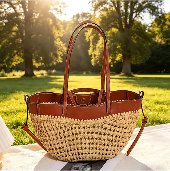 bag Personalized Handwoven Straw Tote Bag with Leather Trim Etsy - Seller $51.3
