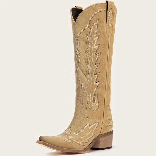shoes REDTOP Suede Snip Toe Embroidered Tall Cowgirl Boots Redtop $107.99