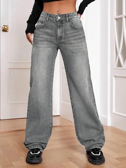 denim SHEIN Women's Wide Leg Denim Pants with Pocket Decor Shein $16.63
