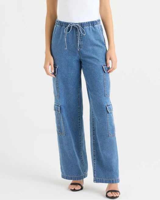 cargo pants Sofia by Sofia Vergara Women's Diana Mid Rise Relaxed Straight Cargo Jeans Walmart $12.98