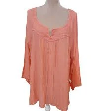 top truly 4 you coral lace yoke embroidered peasant blouse top XXXL eBay $16.5