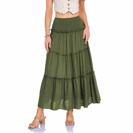 skirt Women's High-Waisted Flowy Linen Skirt with Pockets Walmart - SELONE Summer Clothes $26.99