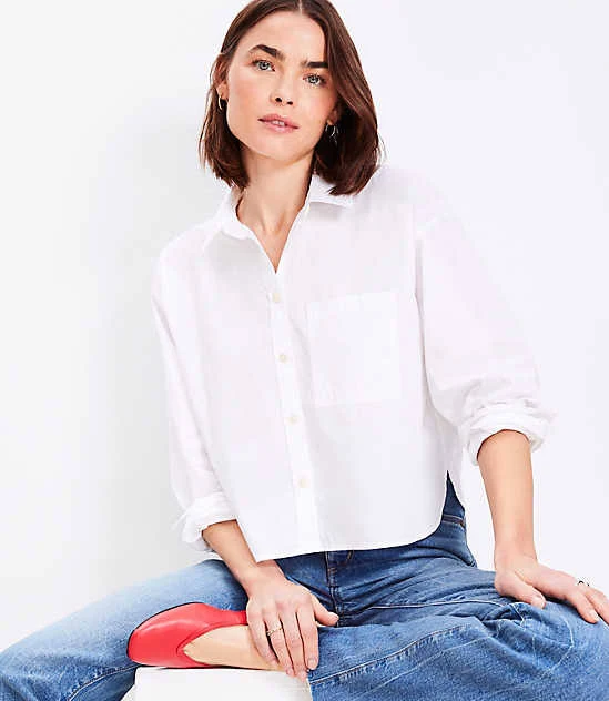 top Women's Loft Poplin Modern Pocket Shirt LOFT $29.99