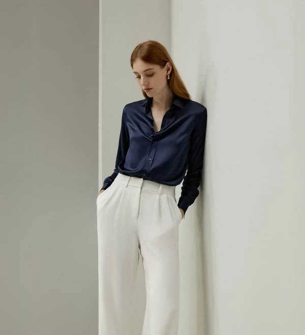 top Women's Pure Silk Long-Sleeve Button Up Shirt LilySilk $104
