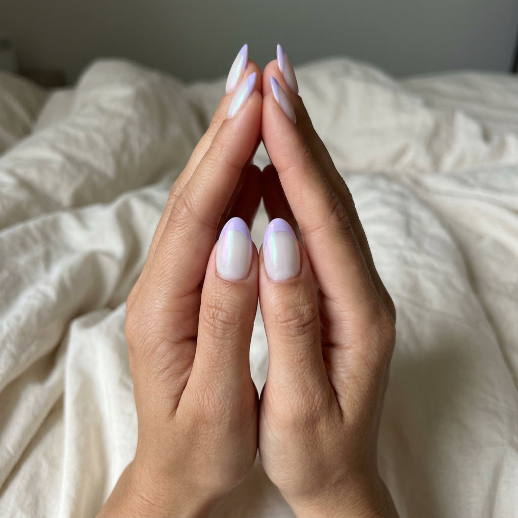 Lavender opal French bloom nails for shell summer nails 2026, sophisticated and whimsical.